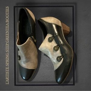 L’ARTISTE SPRING STEP GREENTEA LEATHER BOOTIES-BLACK/TAUPE